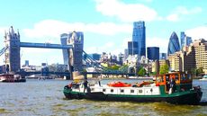 Classic dutch barge with mooring