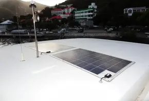 Solar panels on the deck of a 2018 Leopard 43 Powercat yacht.