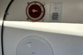 2024 Leopard 40 Powercat engine starter battery switch with red dial and label.