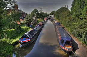 Offline moorings on the Newport Canal looking towards the dry dock