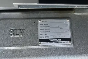 Yanmar engine plate on 2024 Leopard 40 Powercat, model 8LV370, manufactured March 2023.