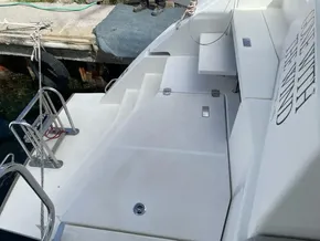 Leopard 50 yacht deck with ladder, docked at a pier, 2020 model.