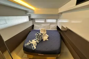 Luxurious cabin interior of 2025 Robertson and Caine Leopard 46 Powercat yacht.